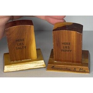 Vintage Wooden Gravestone Salt & Pepper Shakers - Farmington, New Mexico